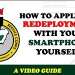 Illustration showing the official NYSC online portal login page for corps members applying for relocation.
